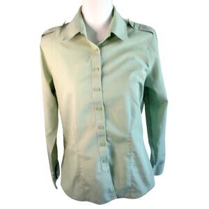 Coldwater Creek Women's Petite Green Long Sleeve Button Front Blouse Size Med.